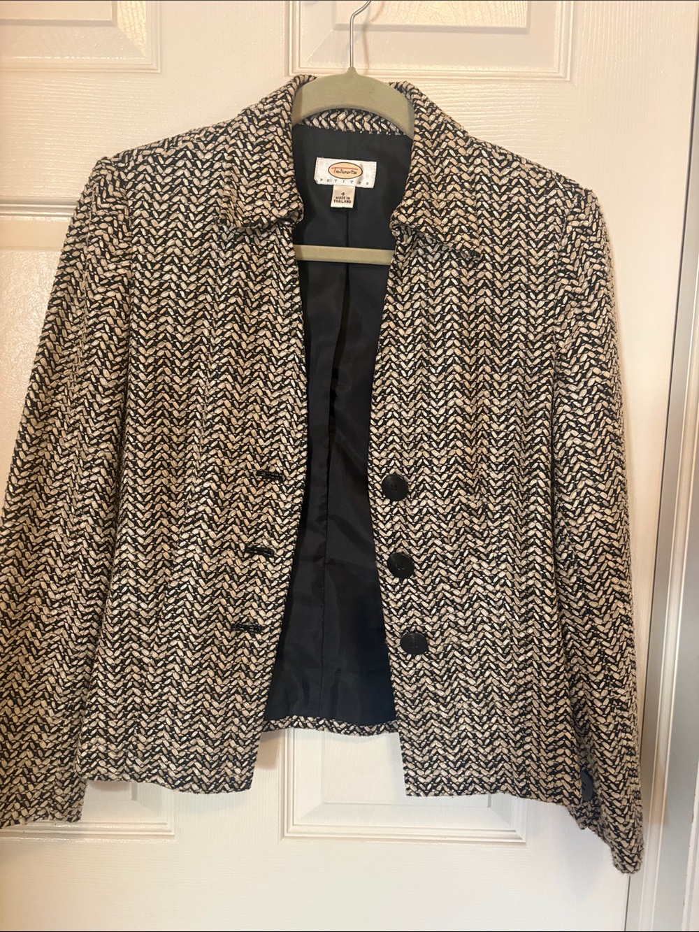 Talbots Black and Cream Herringbone Blazer